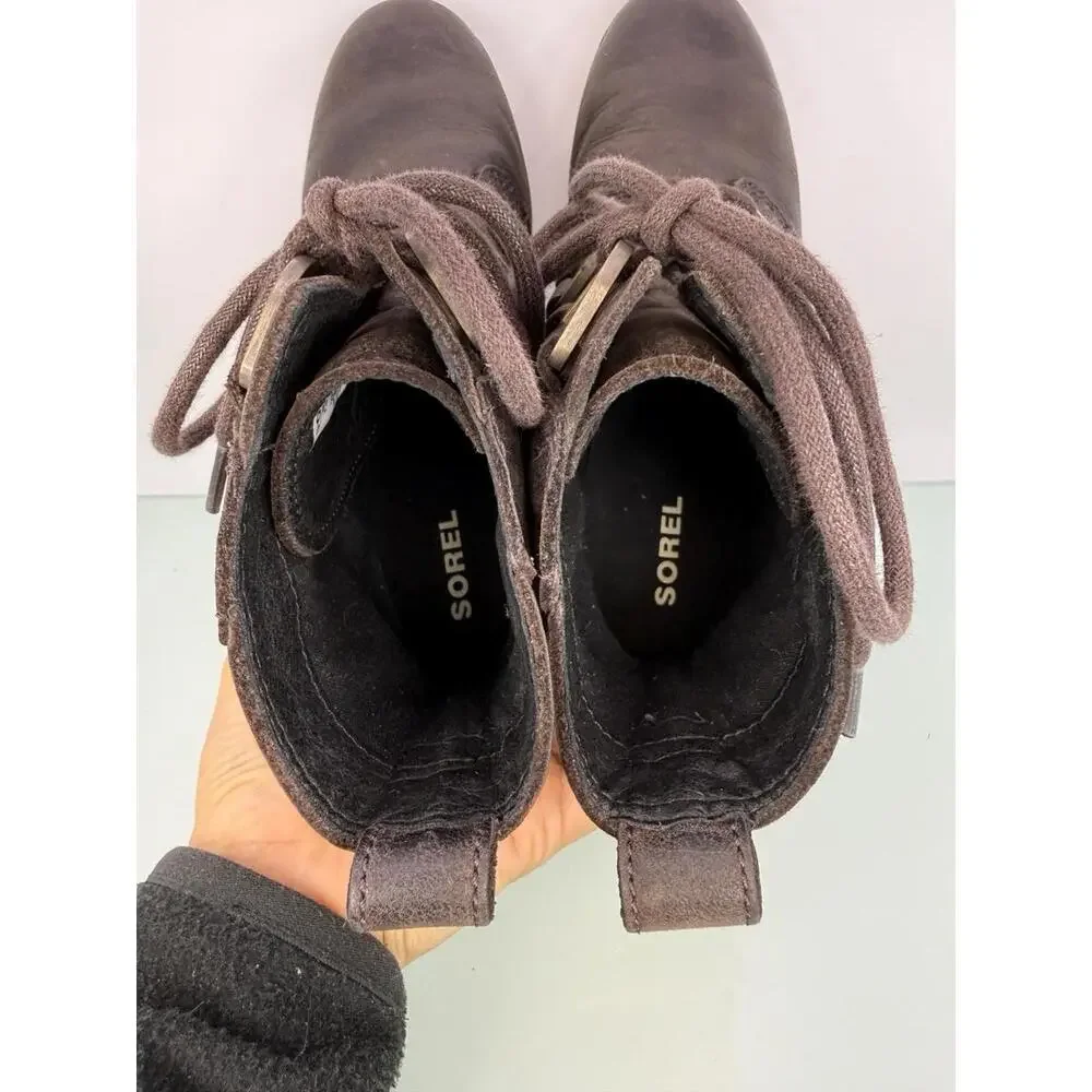 Sorel Cate Lace Bootie Dark Brown Leather Ankle Boots Block Heel Sz 6 Heritage - Picture 7 of 9
